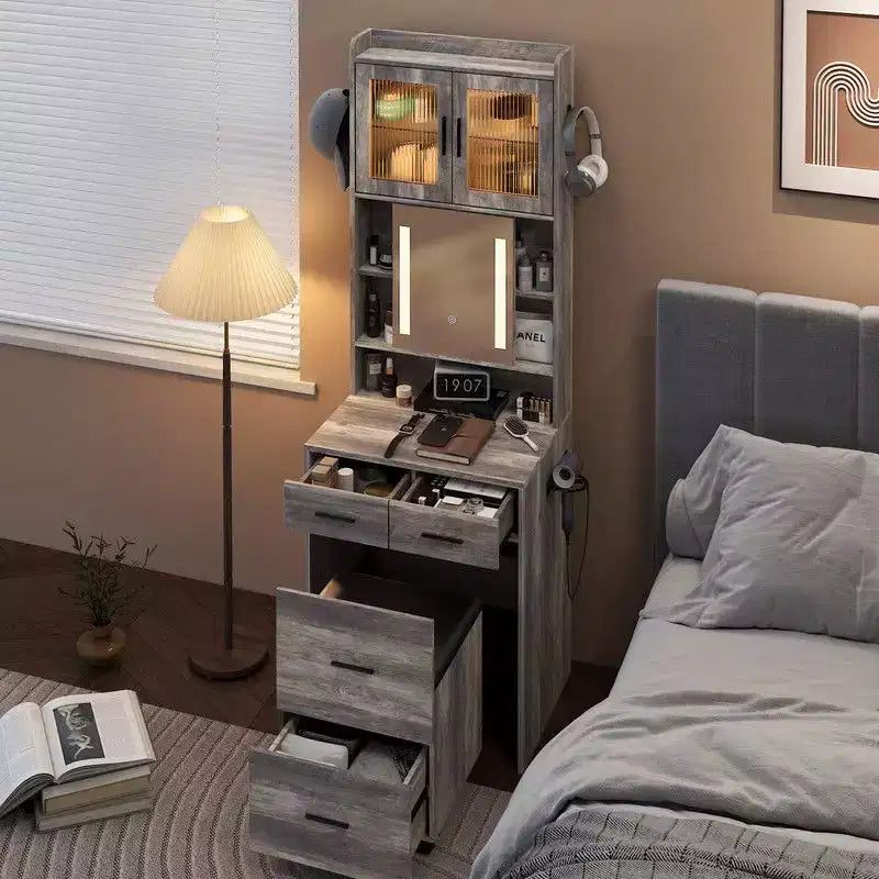 Gray Linen Particleboard Veneered Small Size Dressing Table Set