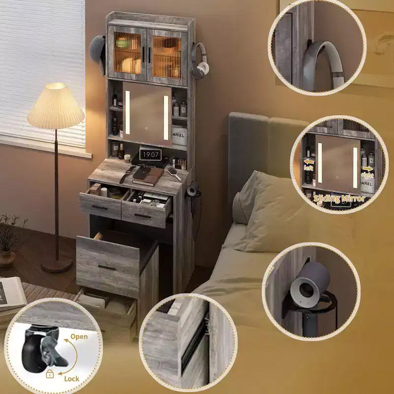 Gray Linen Particleboard Veneered Small Size Dressing Table Set