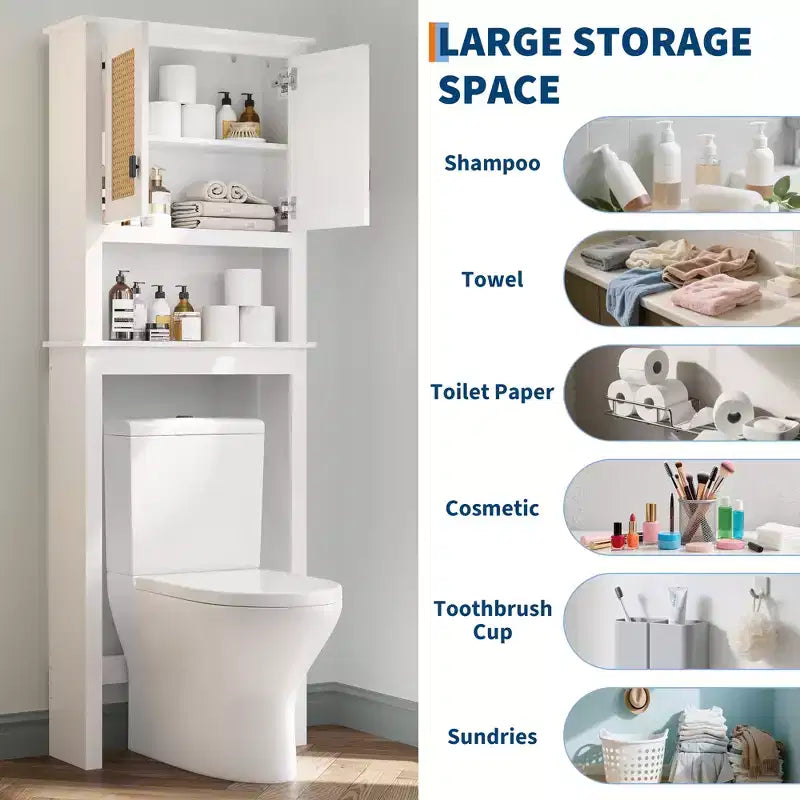 Mobiletto sopra il WC, Organizzatore da bagno rustico sopra il WC, Mobiletto da bagno in legno indipendente sopra il WC con ripiano regolabile