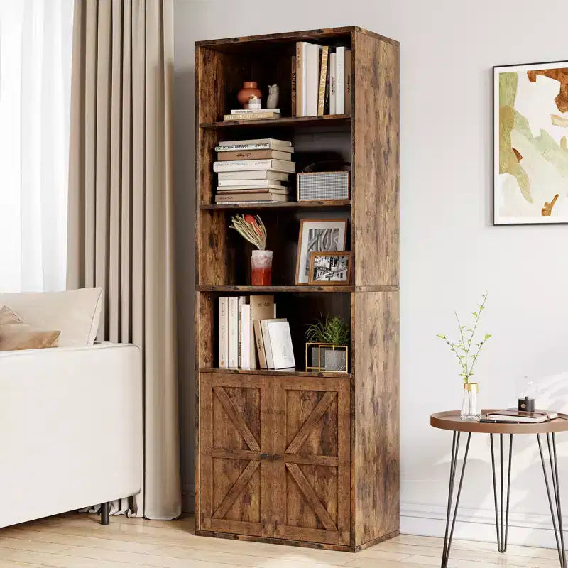 71.4 Libreria Alta da Fattoria a 6 Ripiani con Ante, Scaffale Industriale per Camera da Letto, Soggiorno e Ufficio
