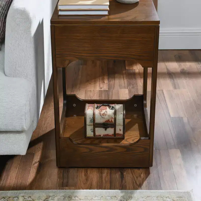 GDFStudio Gorrath Tavolino Laterale in Legno Moderno di Metà Secolo con Piano Sollevabile e Ripiano Contenitore