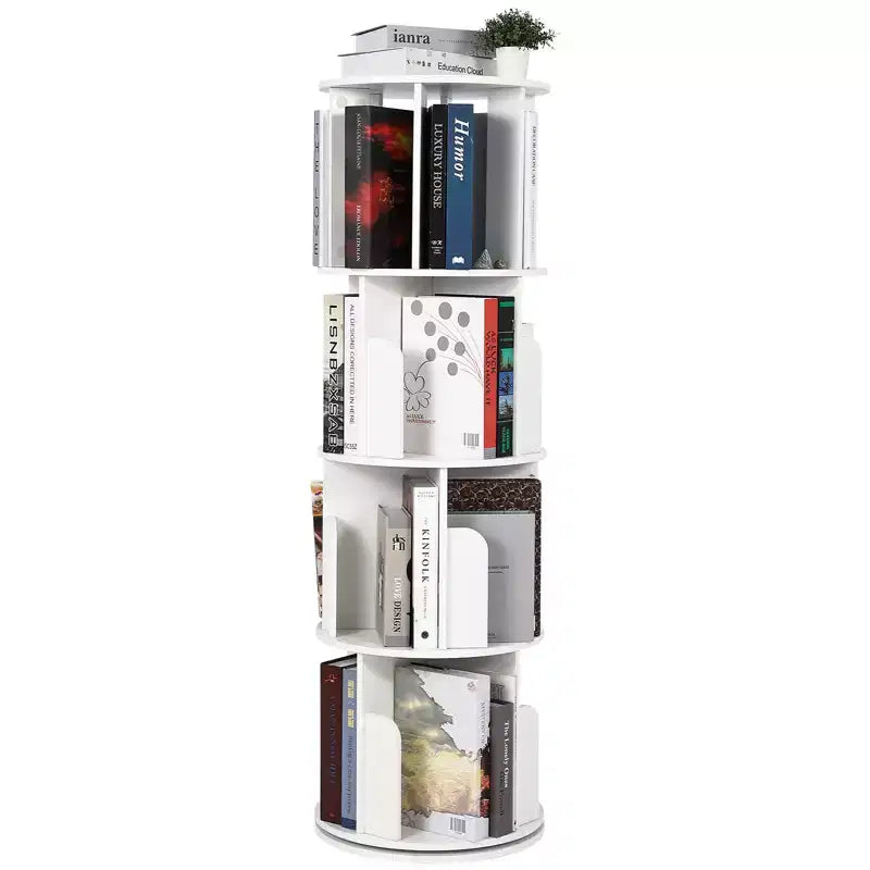 Libreria alta a 4 ripiani girevole a 360° in legno, per camera da letto, angolare, per ufficio, soggiorno e piccoli spazi