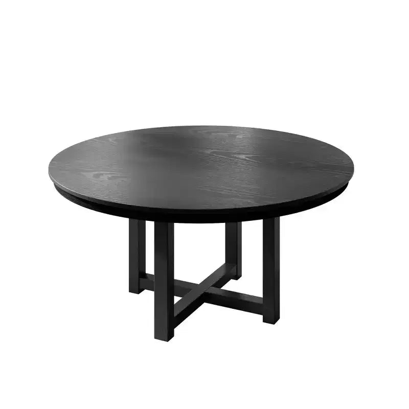 PexFix 52 x 52 Tavolo da pranzo in legno massello stile rustico con piano rotondo effetto legno e base a croce per sale da pranzo moderne e riunioni di famiglia Nero