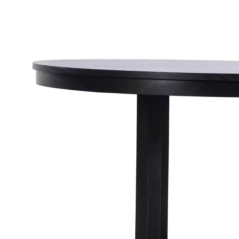 PexFix 52 x 52 Tavolo da pranzo in legno massello stile rustico con piano rotondo effetto legno e base a croce per sale da pranzo moderne e riunioni di famiglia Nero