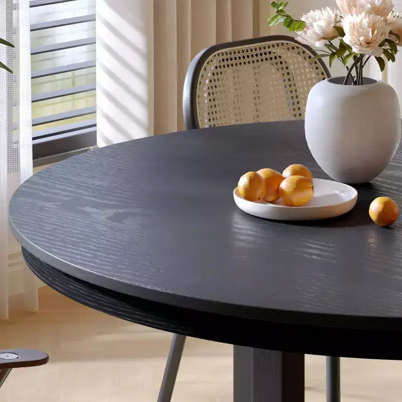 PexFix 52 x 52 Tavolo da pranzo in legno massello stile rustico con piano rotondo effetto legno e base a croce per sale da pranzo moderne e riunioni di famiglia Nero