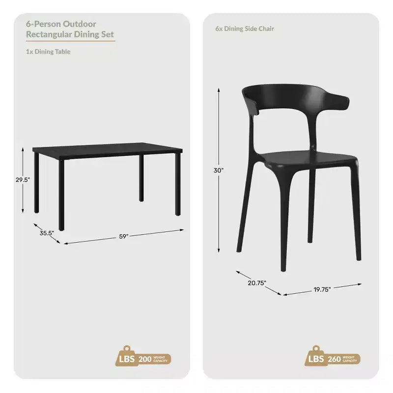 WestinTrends Playa 7-Piece Outdoor Metal Rectangle Patio Dining Table Set With Stackable Plastic Dining Chairs For 6