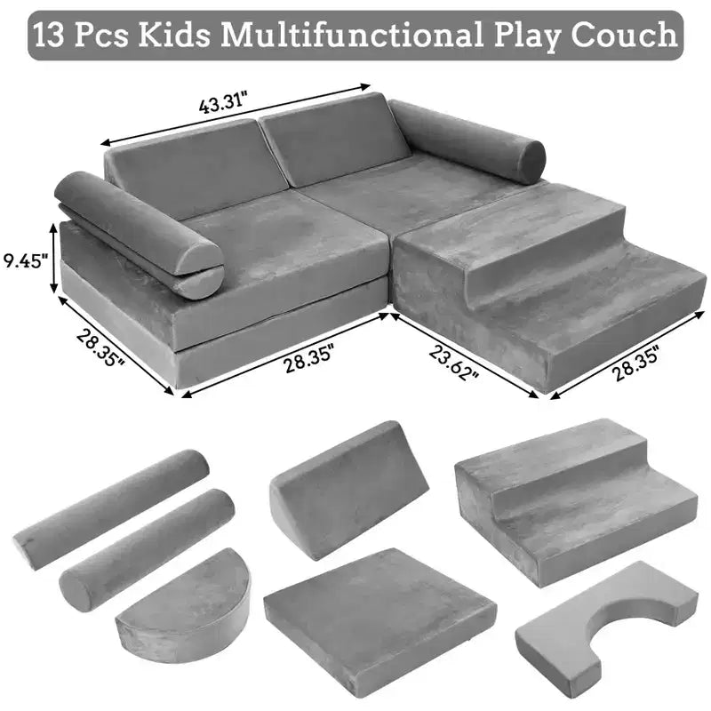 Divano Modulare per Bambini 13 Pezzi, Divano per Bambini per Ragazzi e Ragazze Creativi, Divano Gioco Modulare Convertibile per Bambini, Divano per Bambini per Sala Giochi, 56.7x28.35