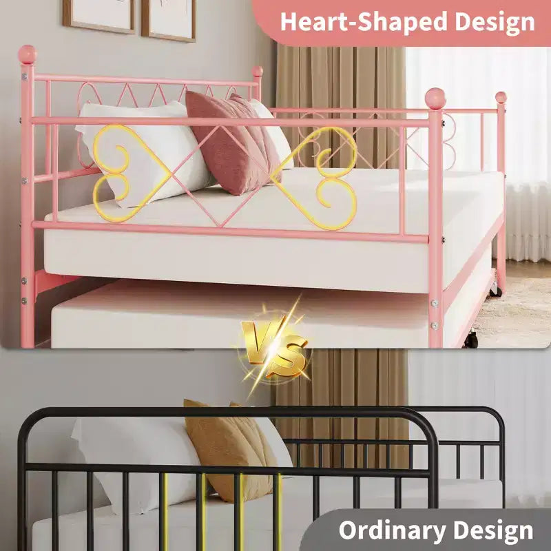 Divano letto con rotelle estraibili, struttura in metallo per letto singolo con testiera, divano letto a piattaforma multifunzionale per camera da letto, soggiorno, camera degli ospiti