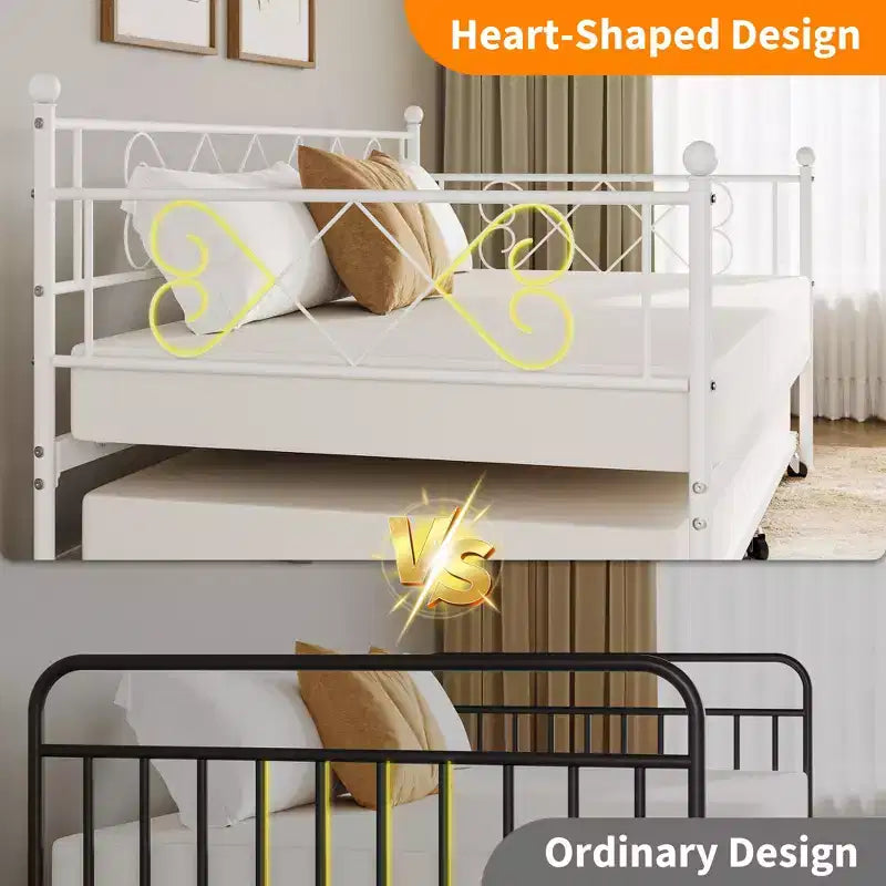 Divano letto con rotelle estraibili, struttura in metallo per letto singolo con testiera, divano letto a piattaforma multifunzionale per camera da letto, soggiorno, camera degli ospiti