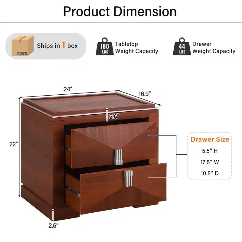 Christopher Knight Home Baldros Comodino Moderno Mid-Century in Legno con 2 Cassetti