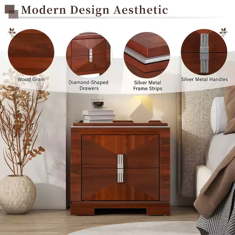 Christopher Knight Home Baldros Comodino Moderno Mid-Century in Legno con 2 Cassetti
