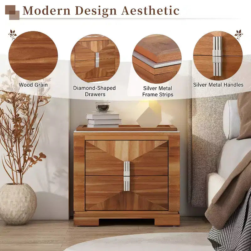 Christopher Knight Home Baldros Comodino Moderno Mid-Century in Legno con 2 Cassetti