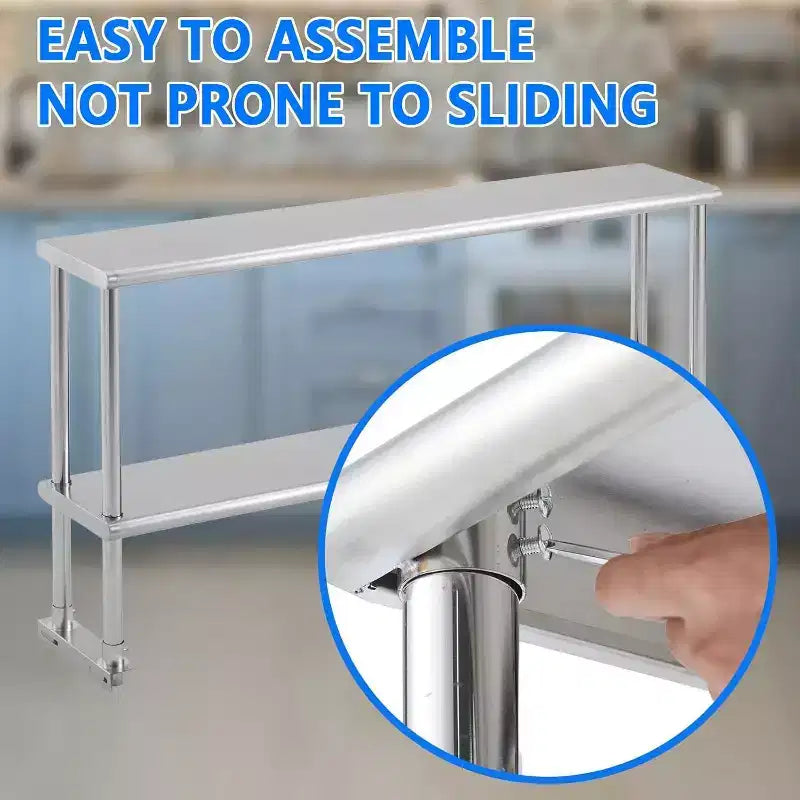 Doppio Soprapiano in Acciaio Inox, 12 x 60 Pollici, Regolabile in Altezza, per Tavolo da Lavoro e Preparazione per Cucina di Ristorante e Casa