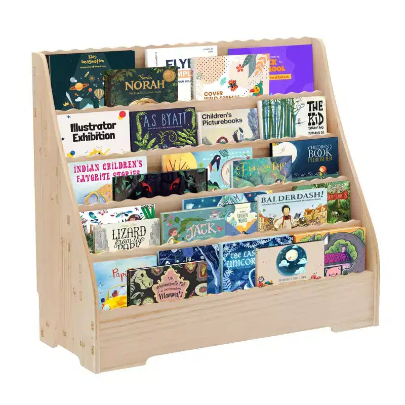 Scaffale a 5 ripiani per libri per bambini con contenitore, espositori per libri per bambini, portariviste, organizer multifunzionale per libri di fiabe, scaffale per libri da pittura per camerette.