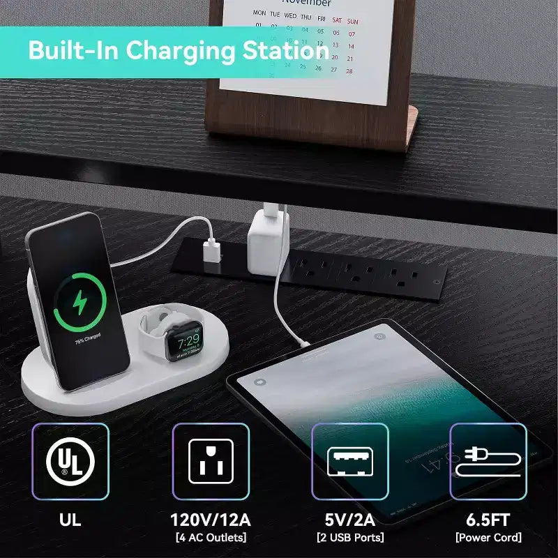 Acekool Scrivania angolare a L da 62" con prese di corrente, luci LED, supporto per monitor e mensole portaoggetti, scrivania ergonomica ad angolo per ufficio domestico