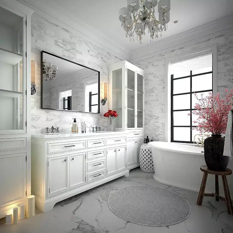 Specchio da bagno Acekool 40x30 pollici, moderno, rettangolare, da parete, con angoli quadrati, specchio da trucco con cornice in metallo per soggiorno e ingressi, 40x30 pollici