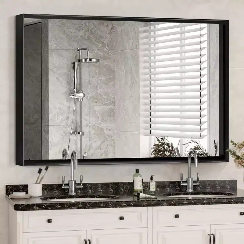 Specchio da bagno Acekool 40x30 pollici, moderno, rettangolare, da parete, con angoli quadrati, specchio da trucco con cornice in metallo per soggiorno e ingressi, 40x30 pollici