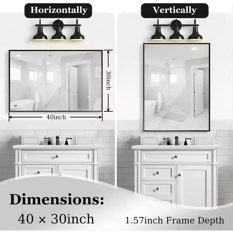 Specchio da bagno Acekool 40x30 pollici, moderno, rettangolare, da parete, con angoli quadrati, specchio da trucco con cornice in metallo per soggiorno e ingressi, 40x30 pollici
