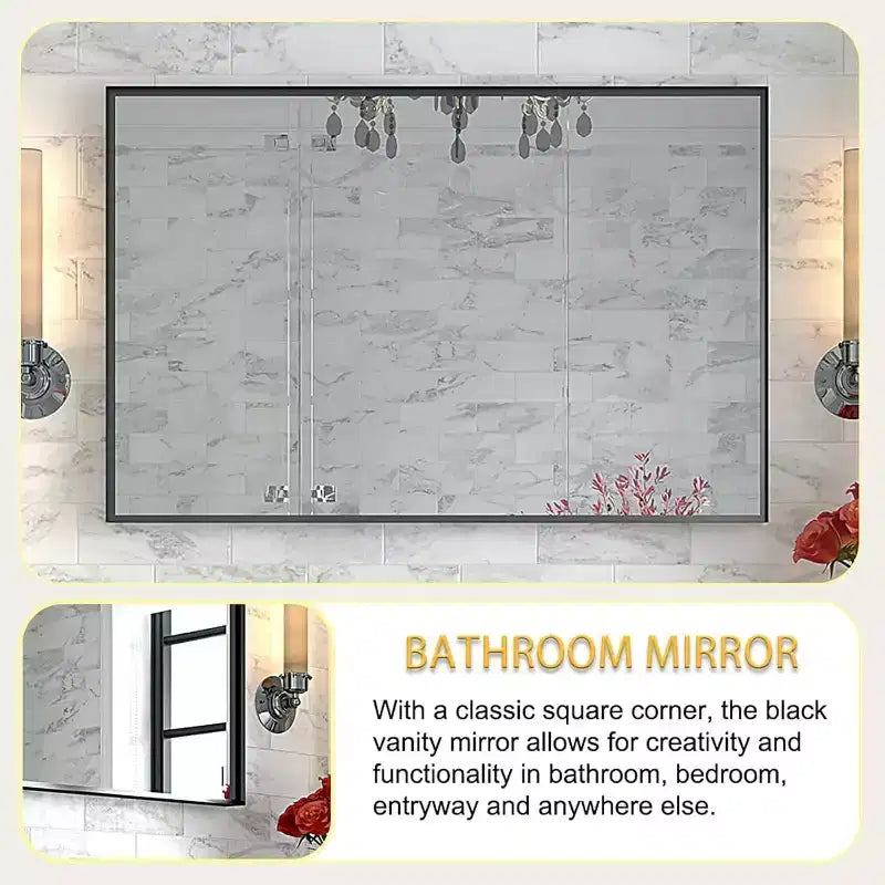 Specchio da bagno Acekool 40x30 pollici, moderno, rettangolare, da parete, con angoli quadrati, specchio da trucco con cornice in metallo per soggiorno e ingressi, 40x30 pollici