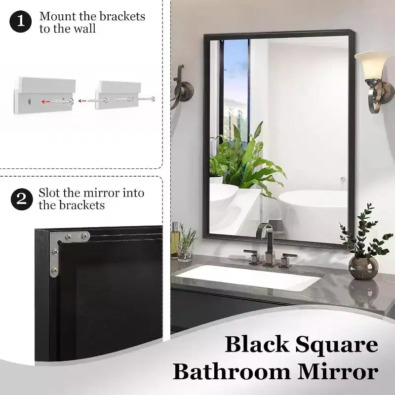Specchio da bagno Acekool 40x30 pollici, moderno, rettangolare, da parete, con angoli quadrati, specchio da trucco con cornice in metallo per soggiorno e ingressi, 40x30 pollici