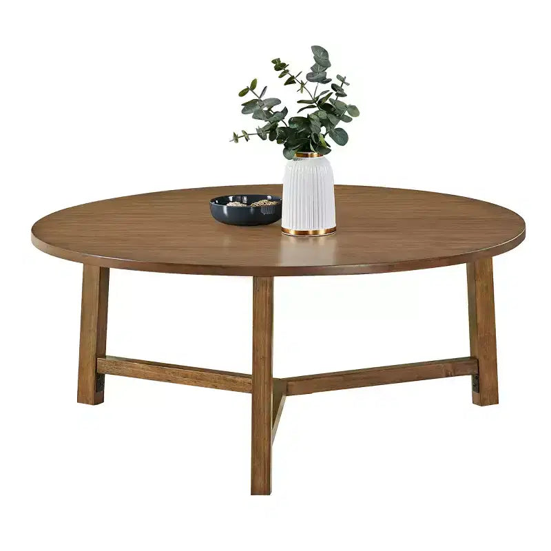Alaterre Furniture Newbury 44-inch Round Coffee Table, Solid Wood Farmhouse Living Room Table, Pecan Finish