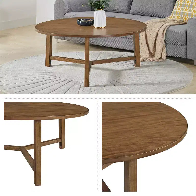 Alaterre Furniture Newbury Tavolino da caffè rotondo da 44 pollici, tavolo da soggiorno rustico in legno massello, finitura noce pecan