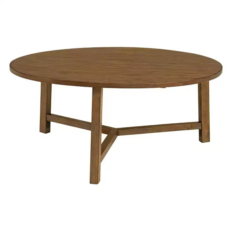 Alaterre Furniture Newbury Tavolino da caffè rotondo da 44 pollici, tavolo da soggiorno rustico in legno massello, finitura noce pecan