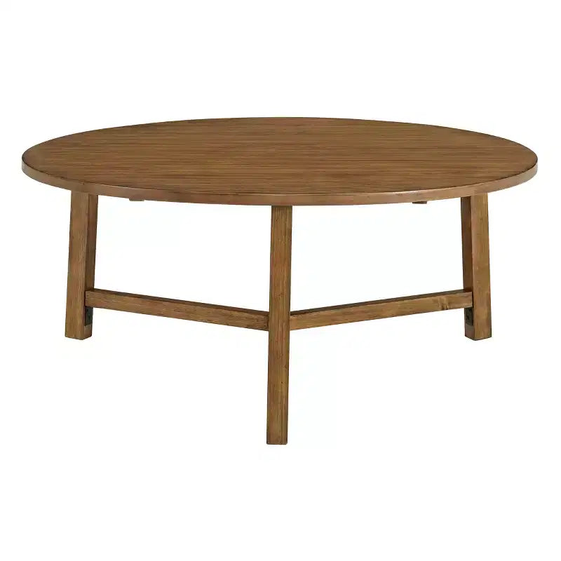 Alaterre Furniture Newbury Tavolino da caffè rotondo da 44 pollici, tavolo da soggiorno rustico in legno massello, finitura noce pecan