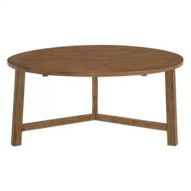 Alaterre Furniture Newbury Tavolino da caffè rotondo da 44 pollici, tavolo da soggiorno rustico in legno massello, finitura noce pecan