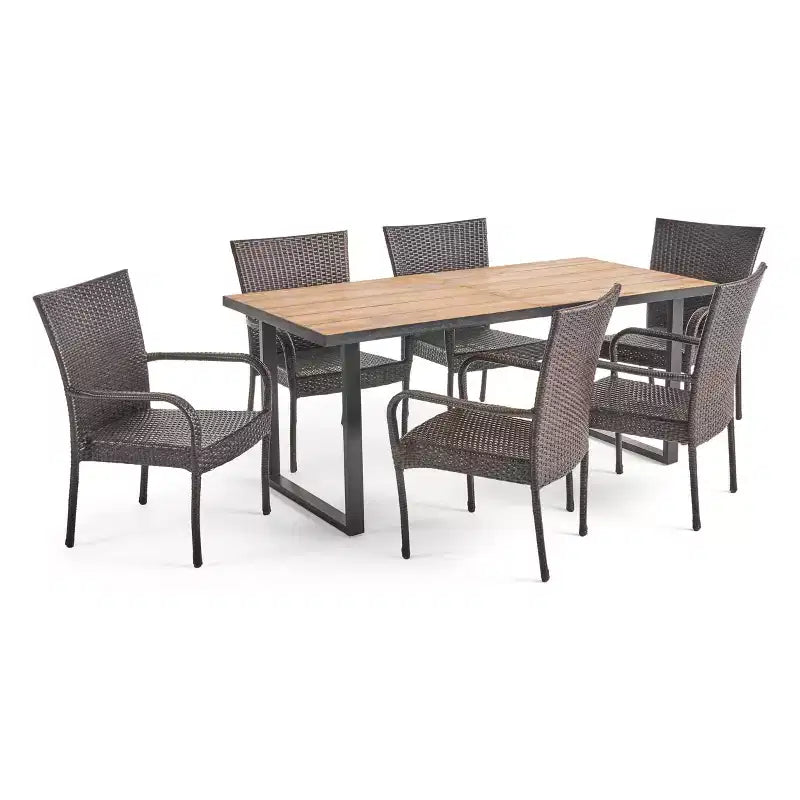 Christopher Knight Home Savoy Set da Pranzo da Esterno a 7 Pezzi in Legno di Acacia e Vimini