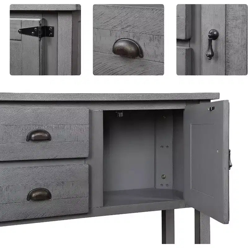 Consolle in stile rustico da 48 pollici con contenitore, tavolo d'ingresso con 2 cassetti e ante, tavolino da divano in legno con ripiani, grigio
