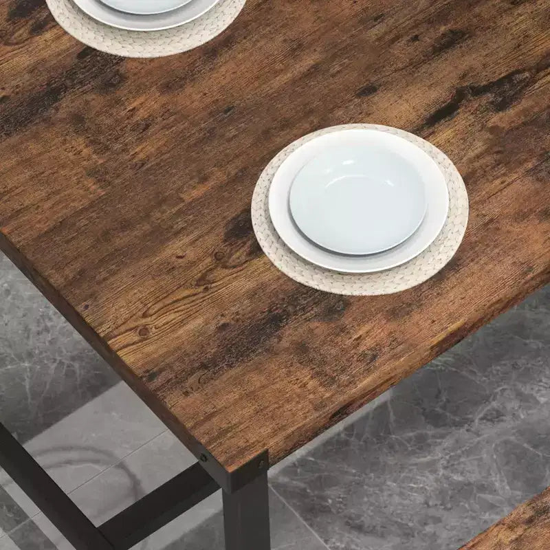 COZONY Set da 3 Pezzi Tavolo da Pranzo per 4 Persone, Tavolo da Cucina in Legno con 2 Panche, Mobili da Pranzo Salvaspazio per Piccoli Spazi e Appartamenti