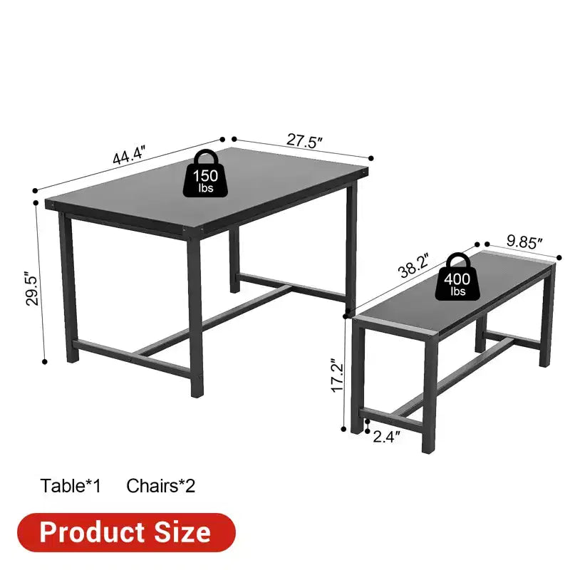 COZONY Set da 3 Pezzi Tavolo da Pranzo per 4 Persone, Tavolo da Cucina in Legno con 2 Panche, Mobili da Pranzo Salvaspazio per Piccoli Spazi e Appartamenti