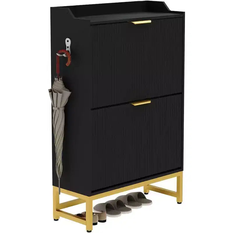 Acekool Scarpiera scanalata, mobiletto sottile con 2 cassetti a ribalta a onda e maniglie dorate, scaffale portaoggetti per ingresso