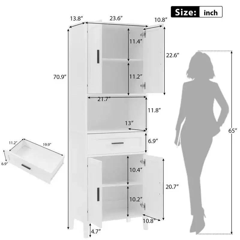 Mobiletto da bagno alto autoportante Okak con ante e cassetti/ripiani, mobiletto da terra per bagno, cucina