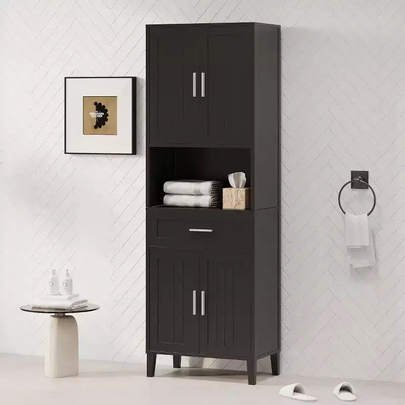 Mobiletto da bagno alto autoportante Okak con ante e cassetti/ripiani, mobiletto da terra per bagno, cucina