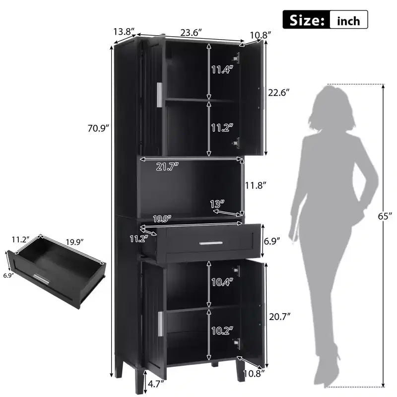 Mobiletto da bagno alto autoportante Okak con ante e cassetti/ripiani, mobiletto da terra per bagno, cucina