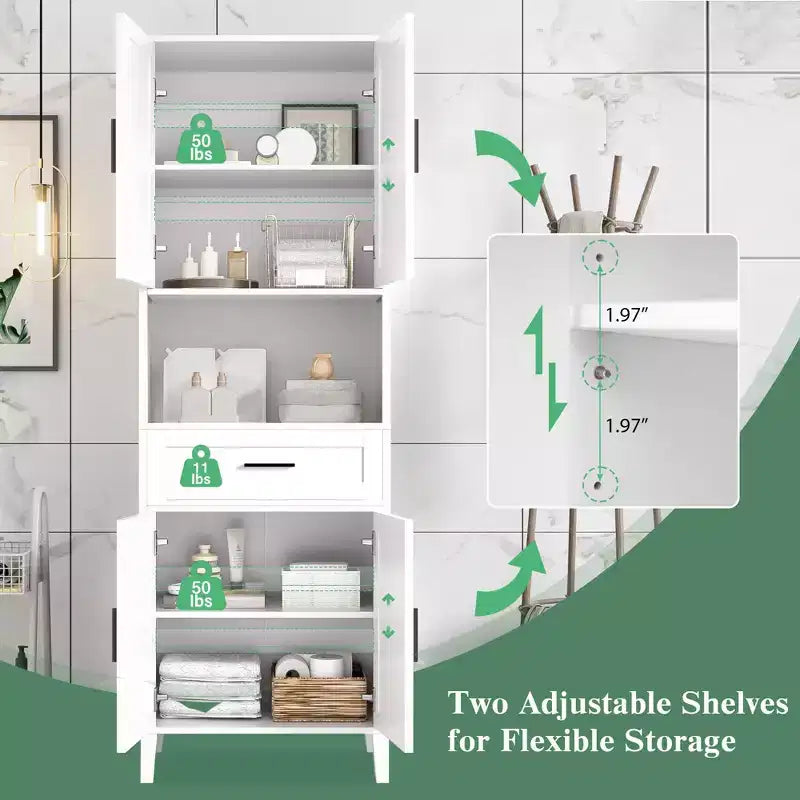 Mobiletto da bagno alto autoportante Okak con ante e cassetti/ripiani, mobiletto da terra per bagno, cucina