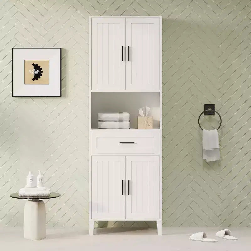 Mobiletto da bagno alto autoportante Okak con ante e cassetti/ripiani, mobiletto da terra per bagno, cucina