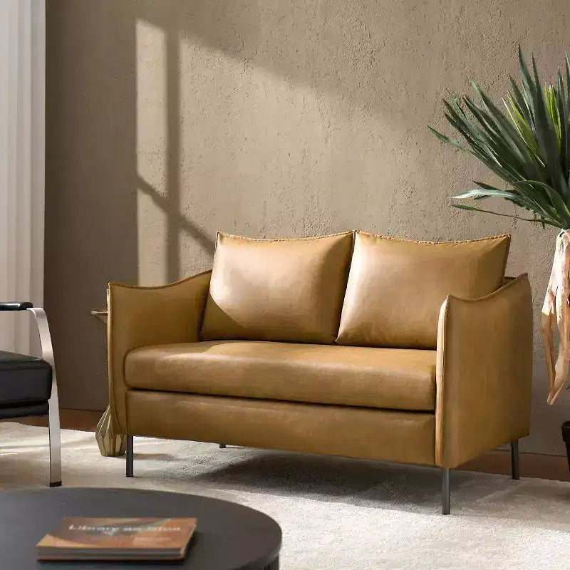 Modern modern Industrial Upholstered Leather Loveseat with Metal Legs