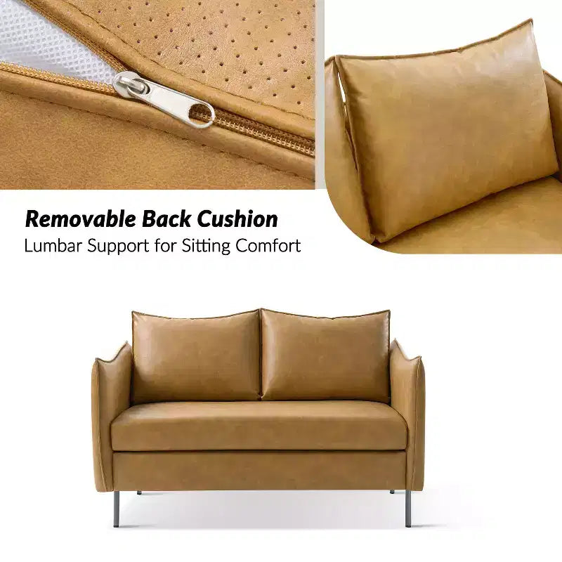 Modern modern Industrial Upholstered Leather Loveseat with Metal Legs