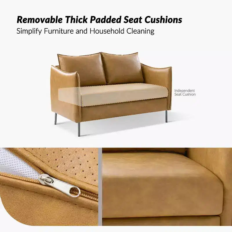 Modern modern Industrial Upholstered Leather Loveseat with Metal Legs