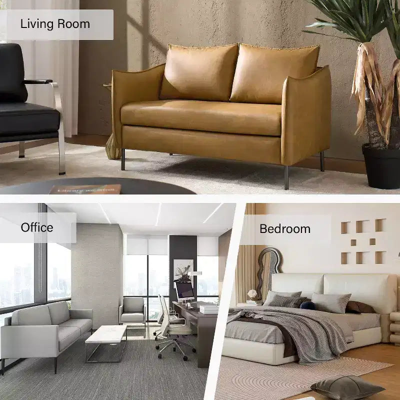 Modern modern Industrial Upholstered Leather Loveseat with Metal Legs