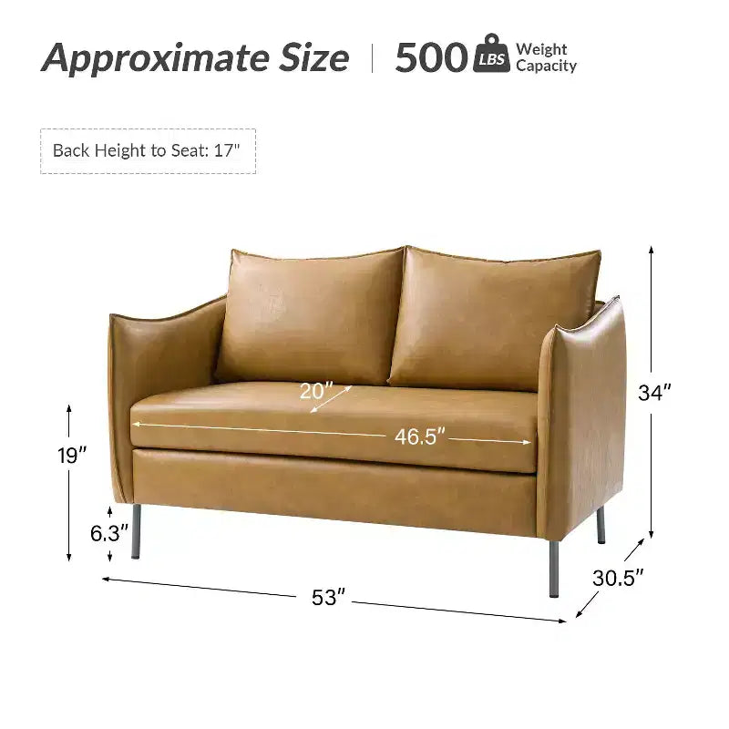 Modern modern Industrial Upholstered Leather Loveseat with Metal Legs