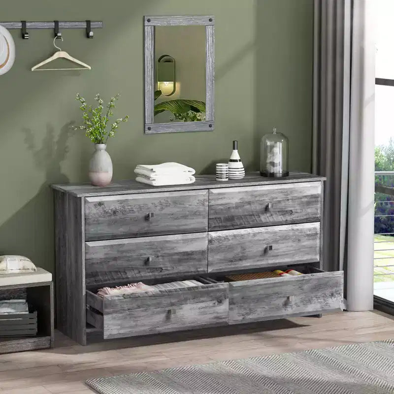 Karl Home Cassettiera a 6 cassetti in MDF (Pannello di Fibre a Media Densità) grigio larghezza 137 cm