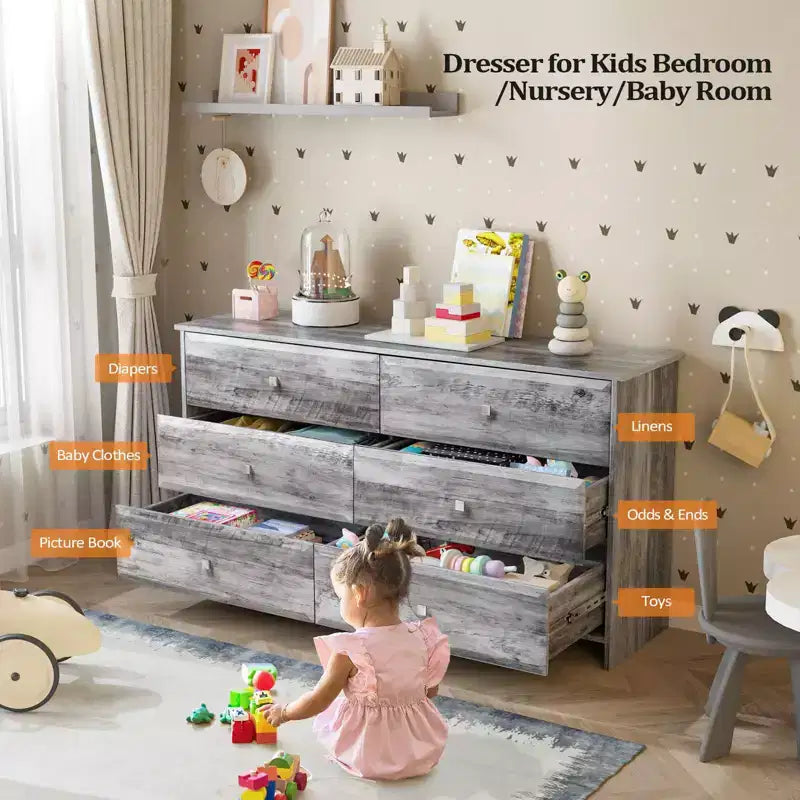 Karl Home Cassettiera a 6 cassetti in MDF (Pannello di Fibre a Media Densità) grigio larghezza 137 cm