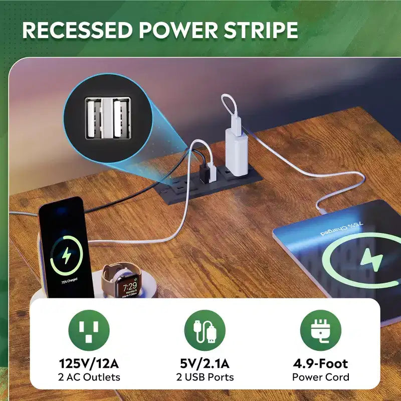 GALAXHERO Scrivania Gaming a L da 60 pollici con Prese di Corrente e Luci LED, Scrivania ad Angolo con Gancio, Scrivania da Ufficio Convertibile per Camera da Letto