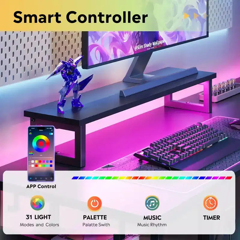 GALAXHERO Scrivania Gaming a L da 60 pollici con Prese di Corrente e Luci LED, Scrivania ad Angolo con Gancio, Scrivania da Ufficio Convertibile per Camera da Letto