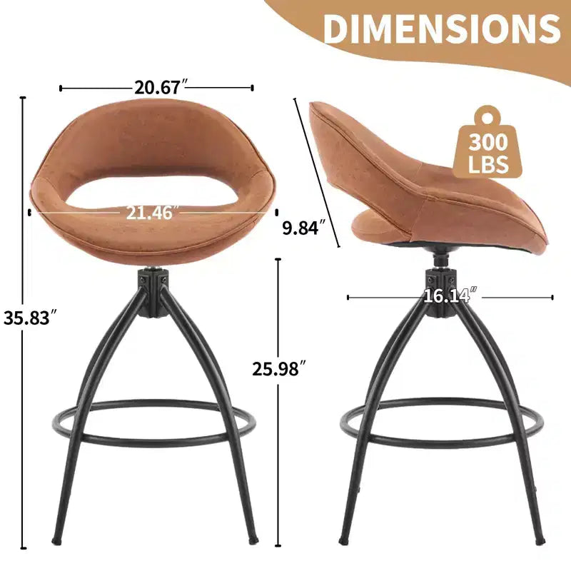 Set di 2 sgabelli da bar girevoli marroni Karl Home con schienale cavo, rivestimento in PU e verniciatura a polvere