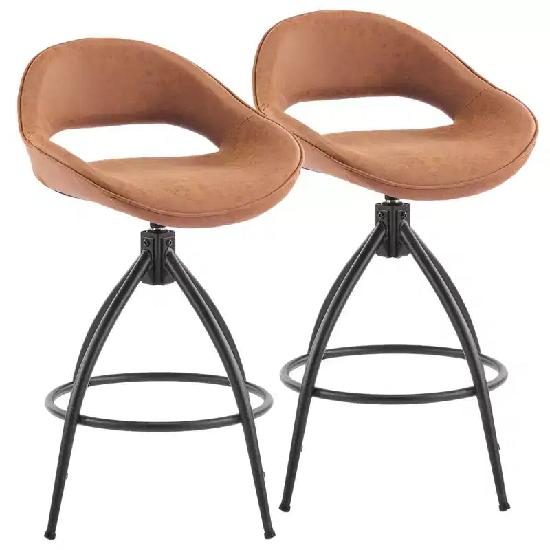 Set di 2 sgabelli da bar girevoli marroni Karl Home con schienale cavo, rivestimento in PU e verniciatura a polvere